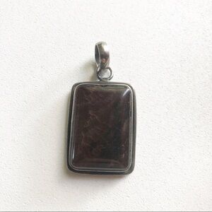 Sterling Silver Rectangle Brown Necklace Pendant